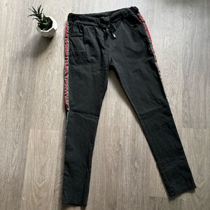 Venti6 Black Joggers with Red and Green Stripes